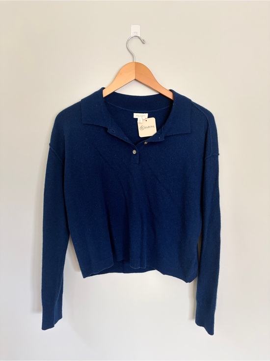 Pilcro Tops - Pilcro Jensen Cashmere Navy Polo Crop Sweater